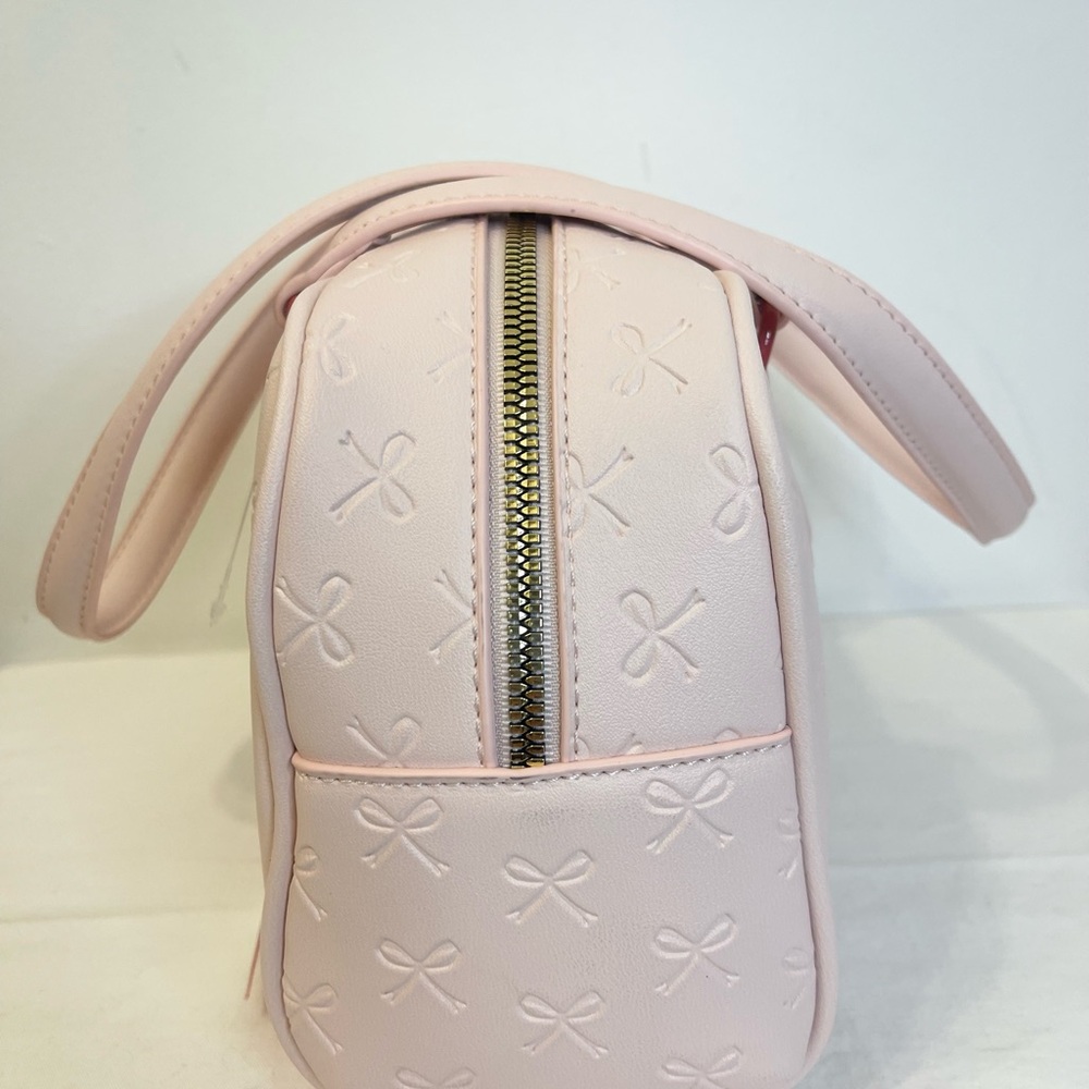 Betsey Johnson Pink Embossed Bow Satchel with Red Bows - Picture 6 of 11